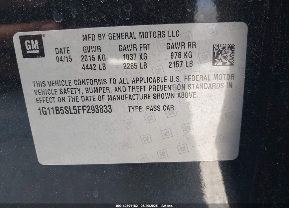 2015 CHEVROLET MALIBU LS VIN: 1G11B5SL5FF293833