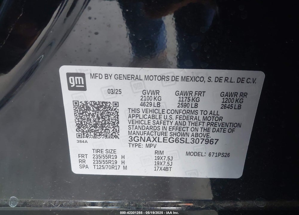 2025 CHEVROLET EQUINOX VIN: 3GNAXLEG6SL307967