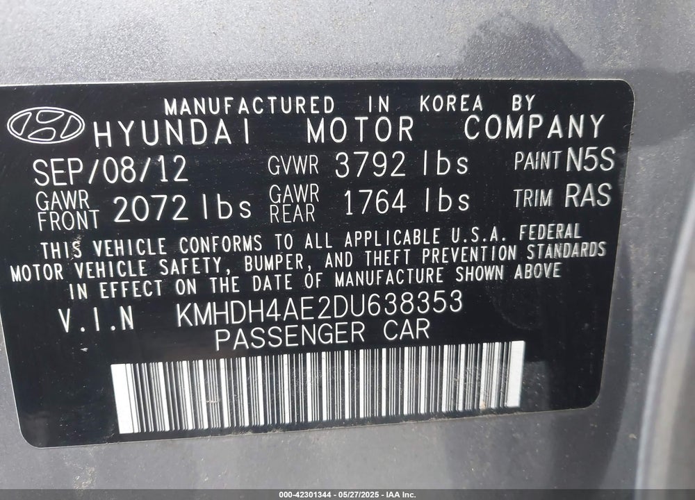 2013 HYUNDAI ELANTRA GLS VIN: KMHDH4AE2DU638353