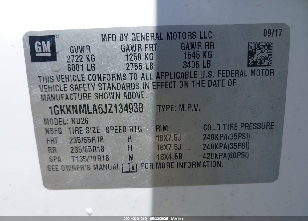 2018 GMC ACADIA SLT-1 VIN: 1GKKNMLA6JZ134938
