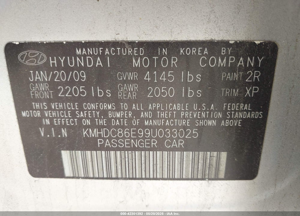 2009 HYUNDAI ELANTRA TOURING VIN: KMHDC86E99U033025