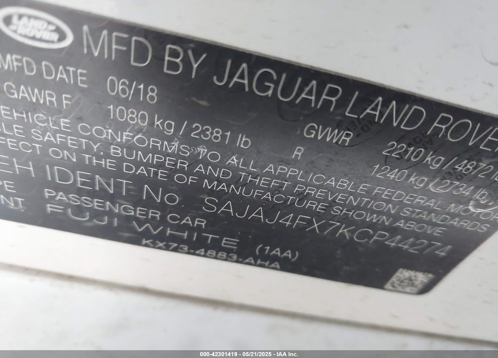 2019 JAGUAR XE VIN: SAJAJ4FX7KCP44274