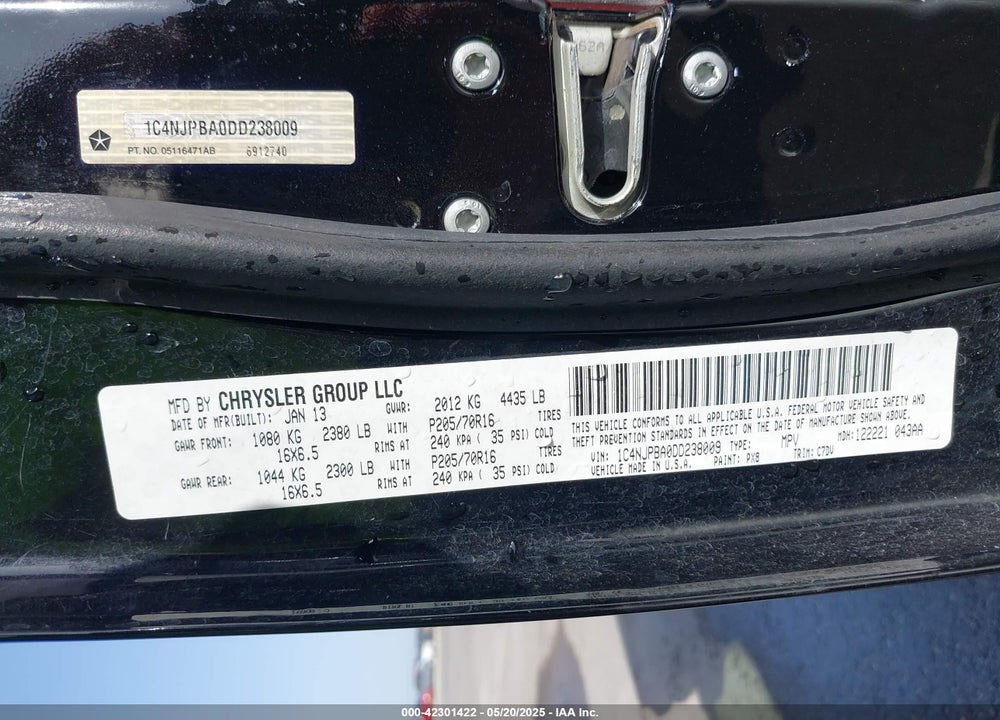 2013 JEEP PATRIOT VIN: 1C4NJPBA0DD238009