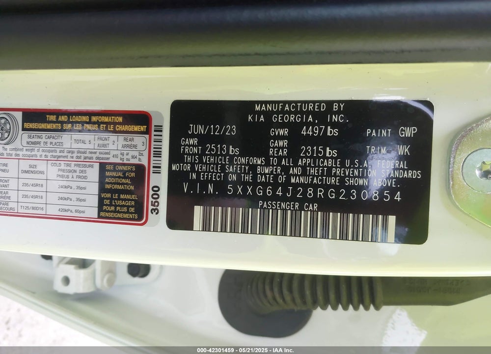 2024 KIA K5 GT LINE VIN: 5XXG64J28RG230854
