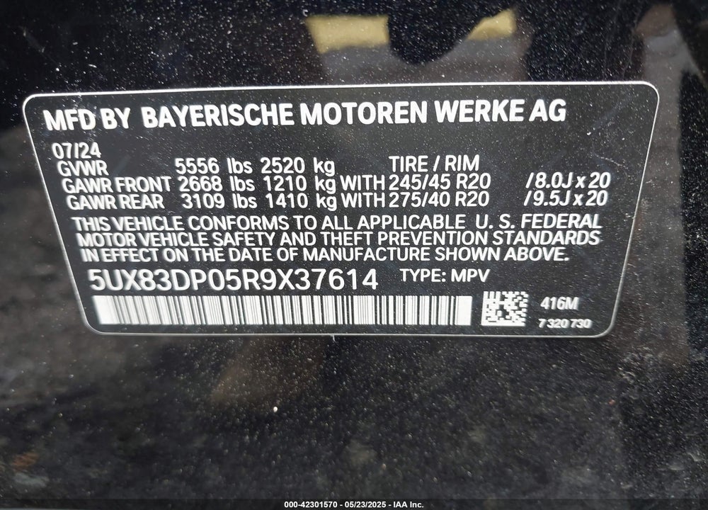 2024 BMW X3 M40I VIN: 5UX83DP05R9X37614