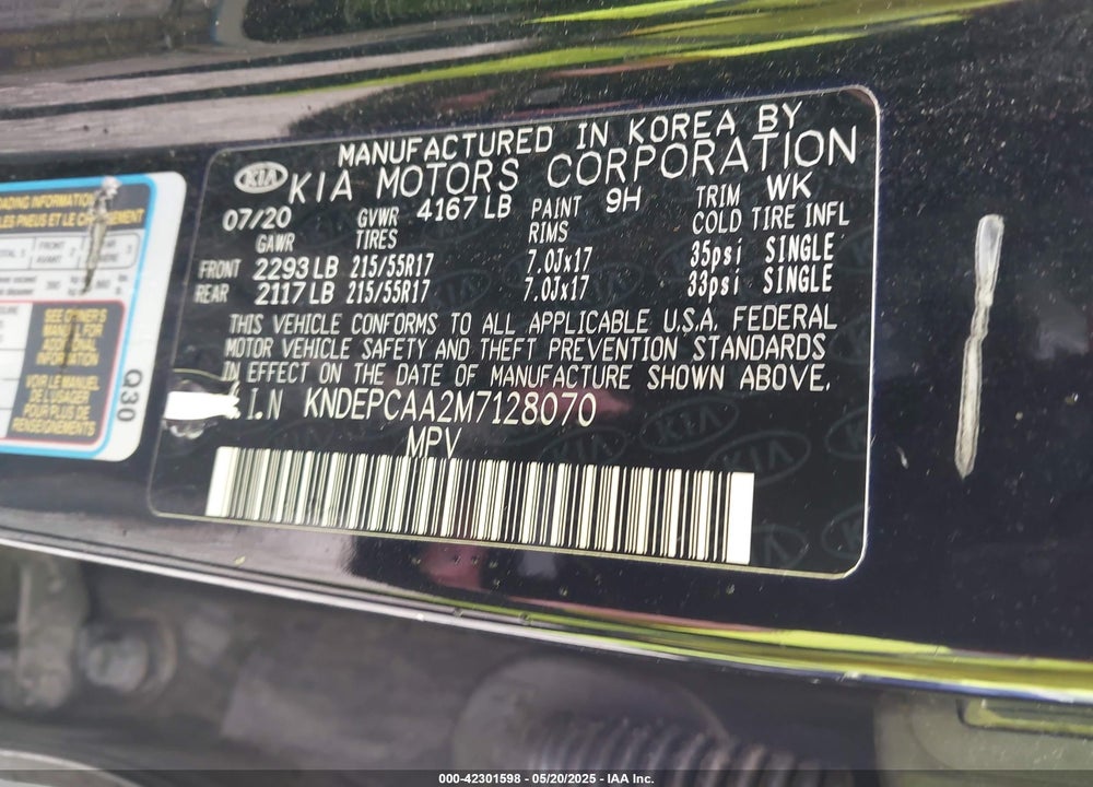2021 KIA SELTOS VIN: KNDEPCAA2M7128070