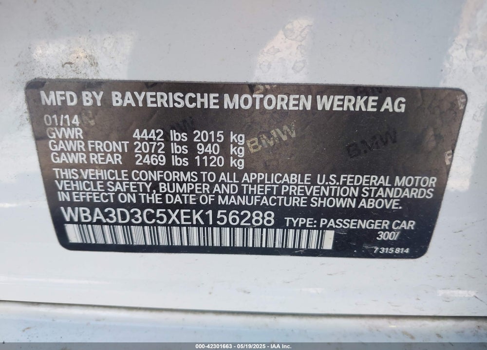 2014 BMW 328D VIN: WBA3D3C5XEK156288