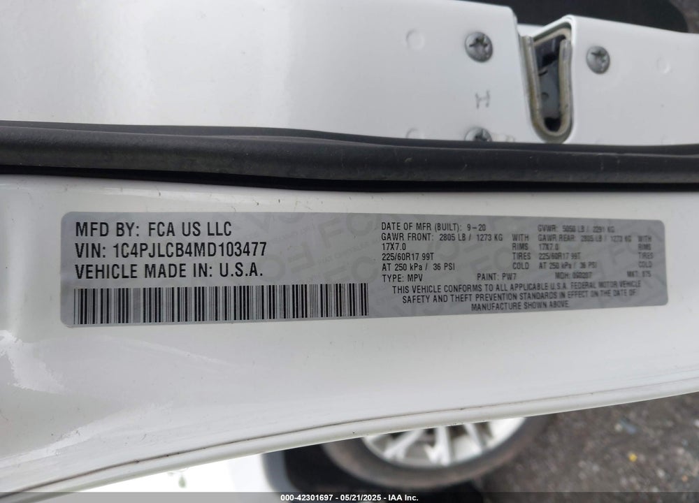 2021 JEEP CHEROKEE LATITUDE FWD VIN: 1C4PJLCB4MD103477
