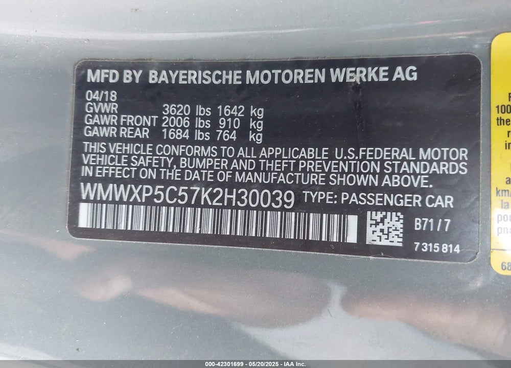 2019 MINI HARDTOP VIN: WMWXP5C57K2H30039