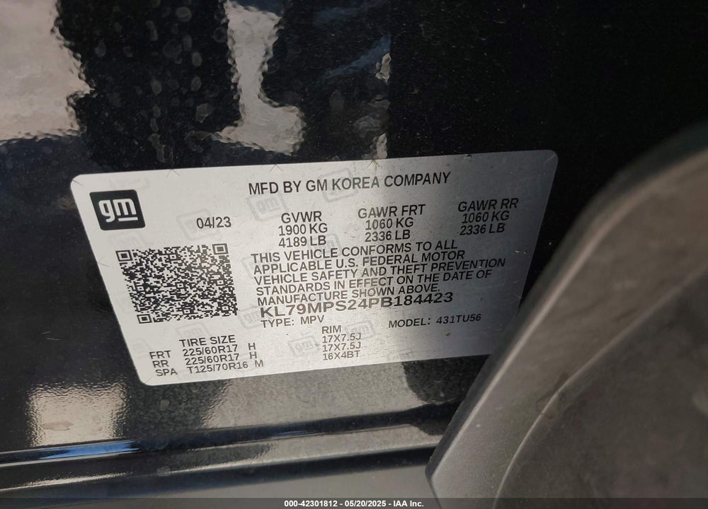 2023 CHEVROLET TRAILBLAZER VIN: KL79MPS24PB184423