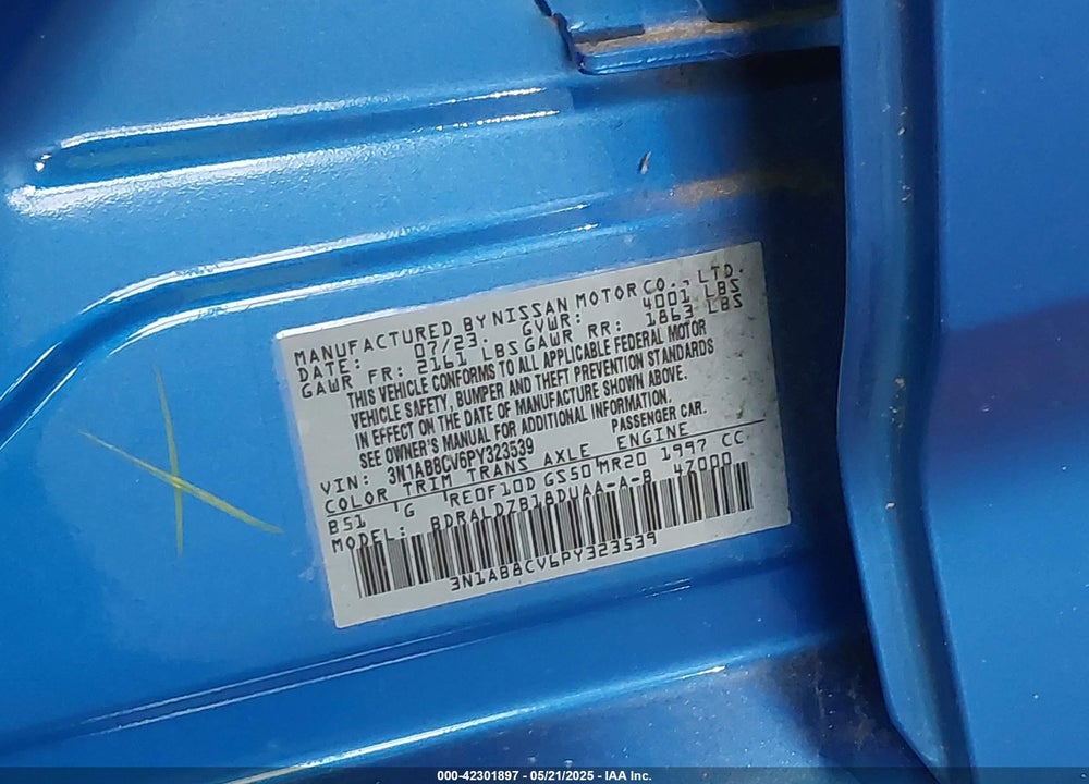 2023 NISSAN SENTRA SV XTRONIC CVT VIN: 3N1AB8CV6PY323539
