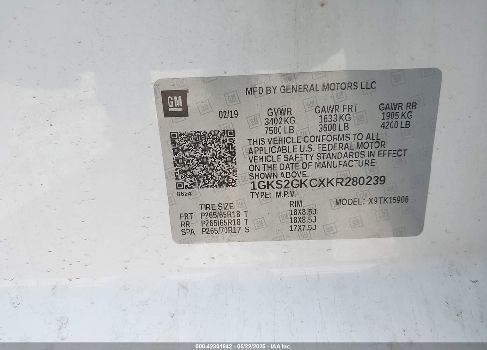 2019 GMC YUKON XL VIN: 1GKS2GKCXKR280239
