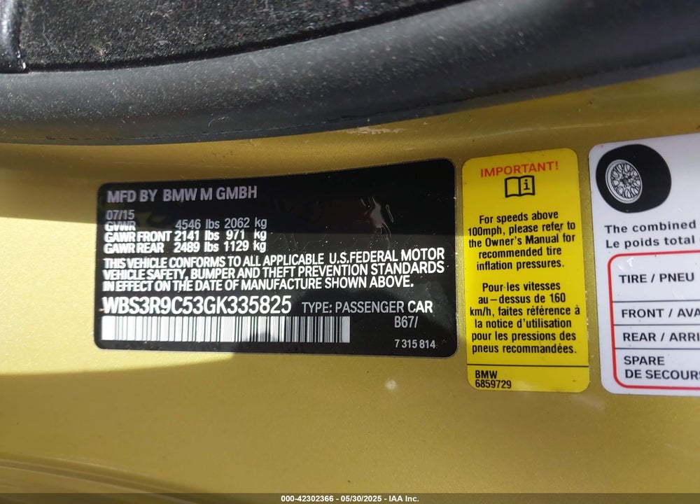 2016 BMW M4 VIN: WBS3R9C53GK335825