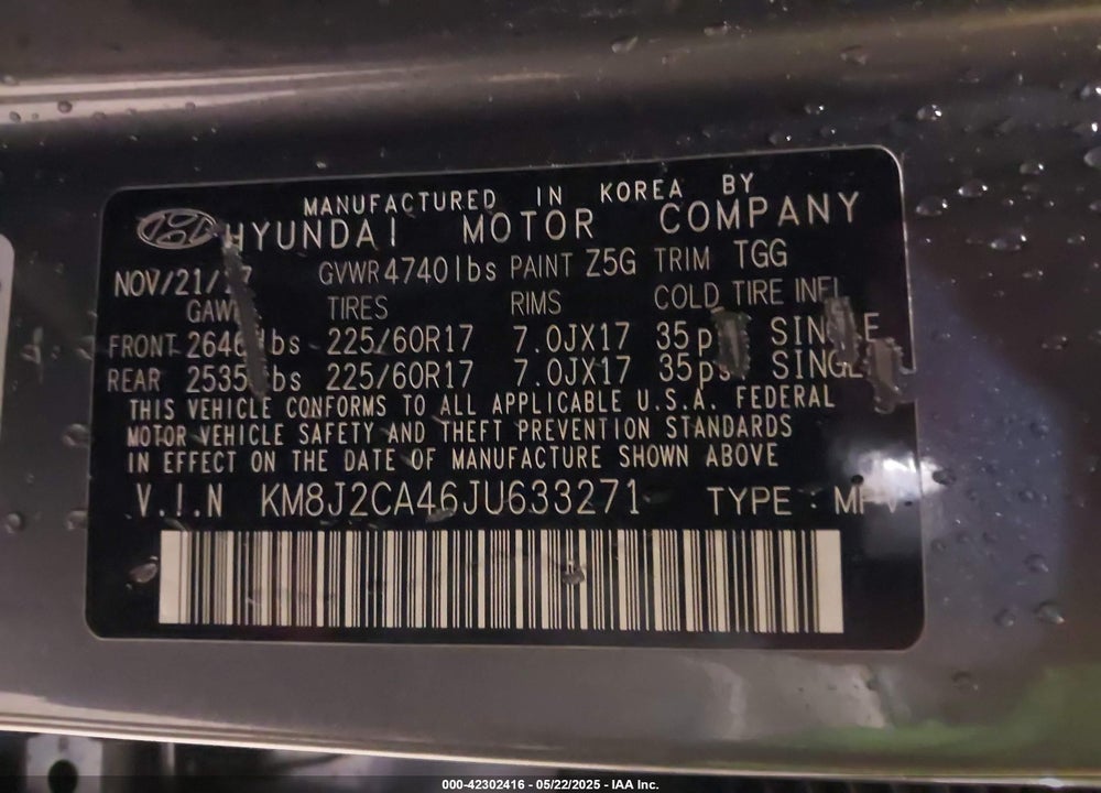 2018 HYUNDAI TUCSON VIN: KM8J2CA46JU633271