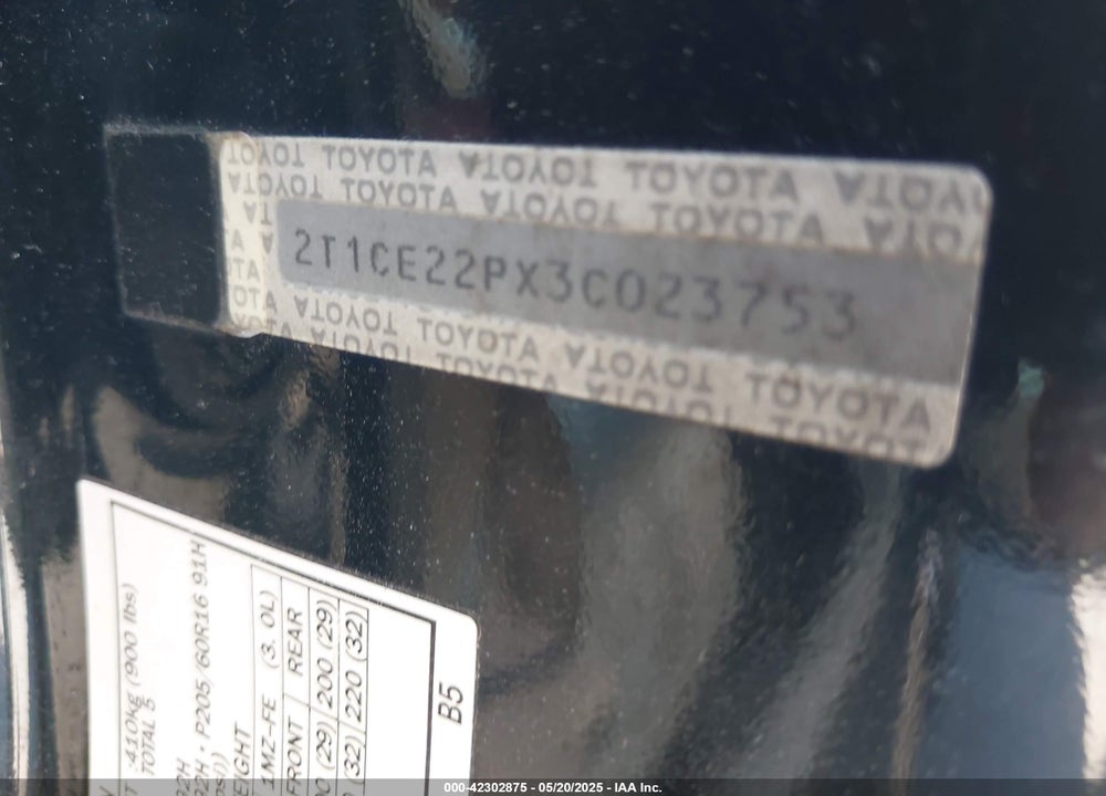 2003 TOYOTA CAMRY SOLARA SE VIN: 2T1CE22PX3C023753