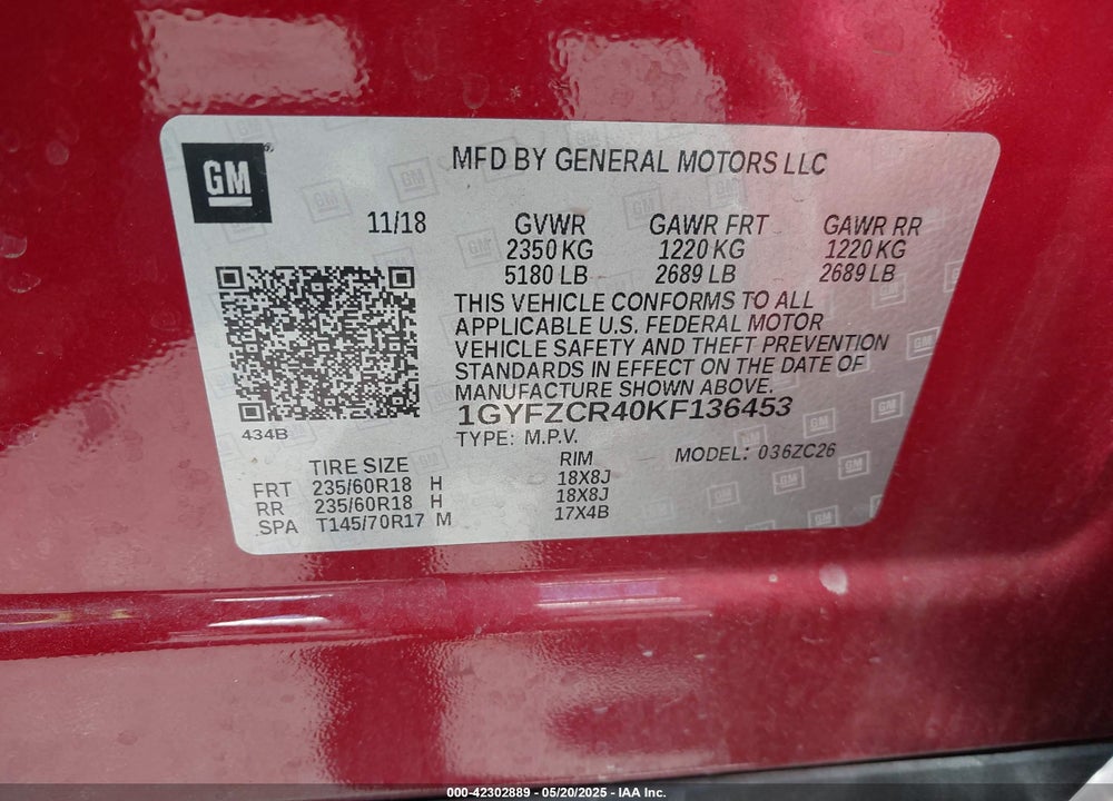 2019 CADILLAC XT4 VIN: 1GYFZCR40KF136453