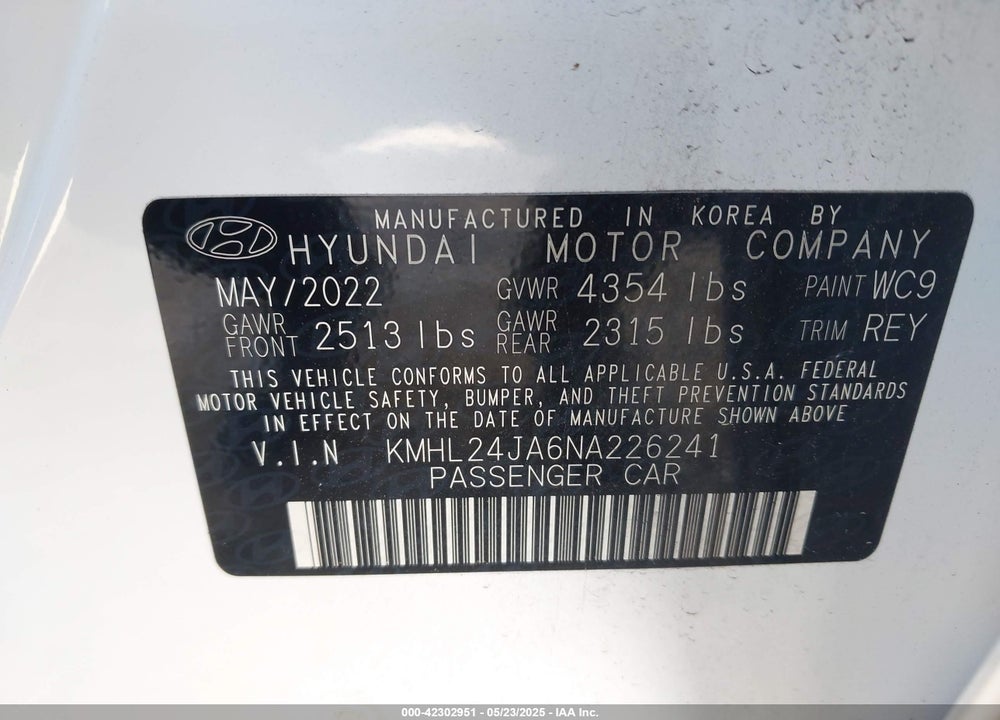 2022 HYUNDAI SONATA SE VIN: KMHL24JA6NA226241