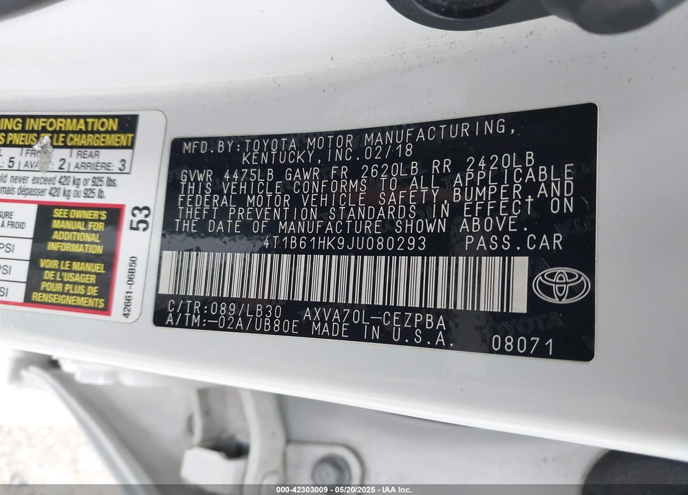 2018 TOYOTA CAMRY XSE VIN: 4T1B61HK9JU080293