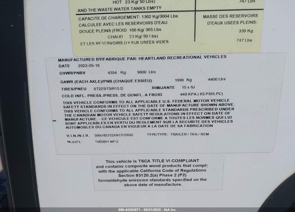 2022 MPG 2860BH VIN: 5RXHB332XN1512682