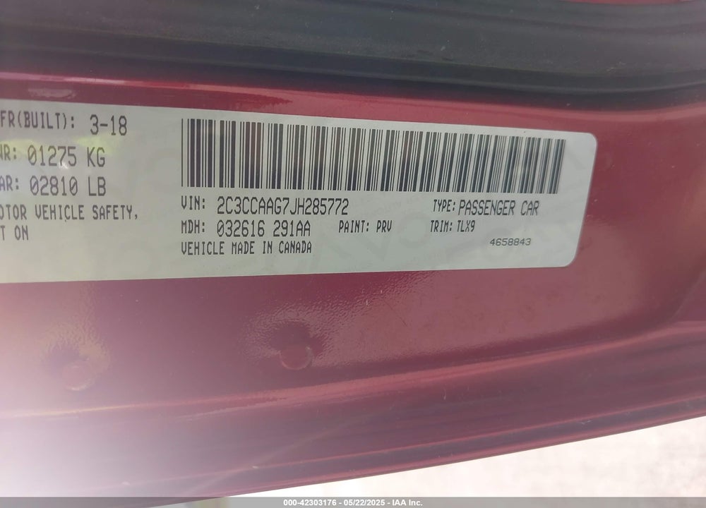 2018 CHRYSLER 300 VIN: 2C3CCAAG7JH285772
