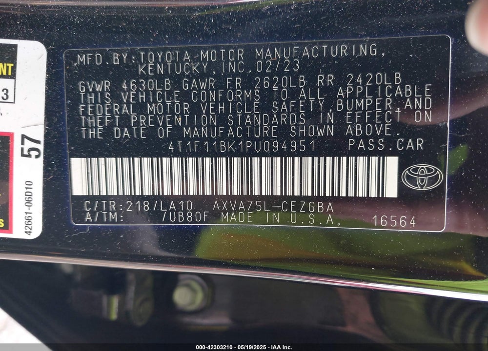 2023 TOYOTA CAMRY XLE AWD VIN: 4T1F11BK1PU094951