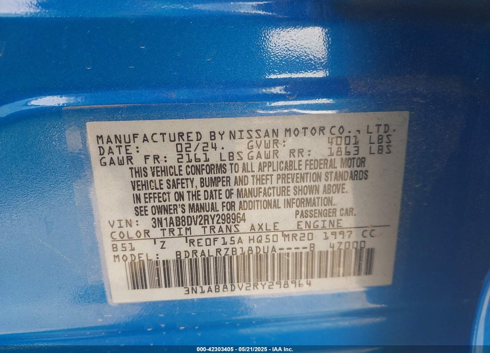 2024 NISSAN SENTRA VIN: 3N1AB8DV2RY298964