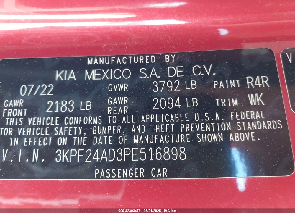 2023 KIA FORTE VIN: 3KPF24AD3PE516898
