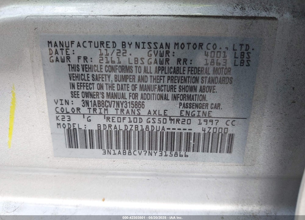 2022 NISSAN SENTRA SV XTRONIC CVT VIN: 3N1AB8CV7NY315866