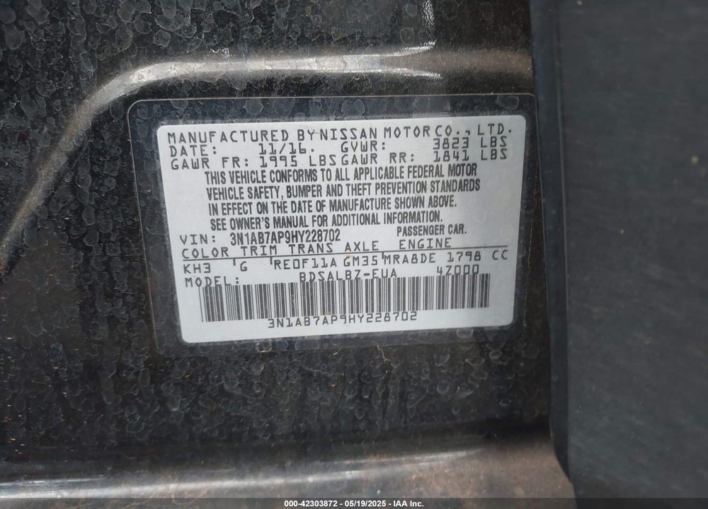 2017 NISSAN SENTRA VIN: 3N1AB7AP9HY228702