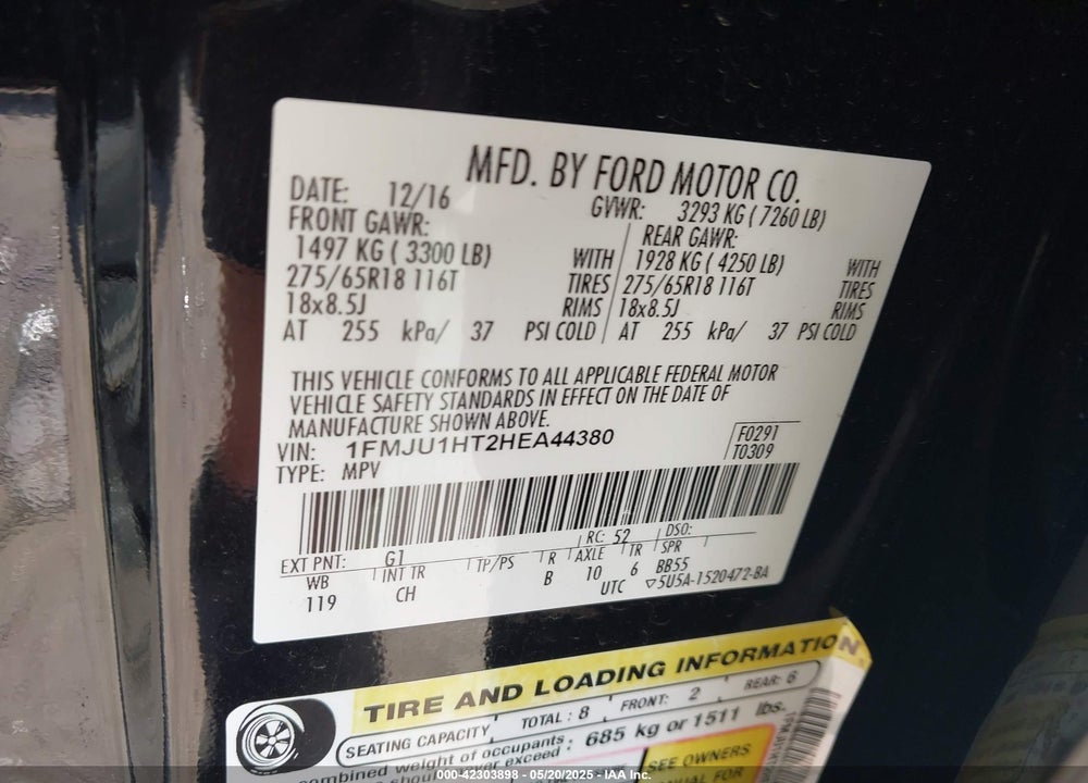 2017 FORD EXPEDITION VIN: 1FMJU1HT2HEA44380