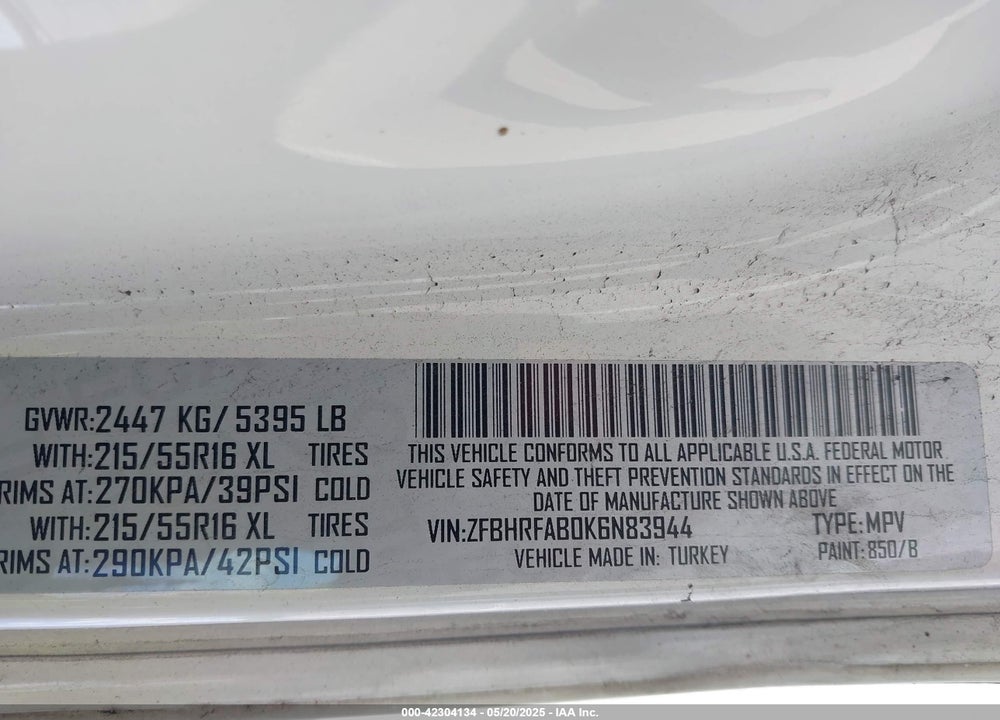 2019 RAM PROMASTER CITY TRADESMAN VIN: ZFBHRFAB0K6N83944