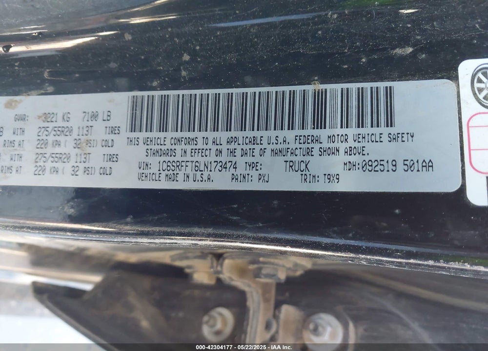 2020 RAM 1500 VIN: 1C6SRFFT6LN173474