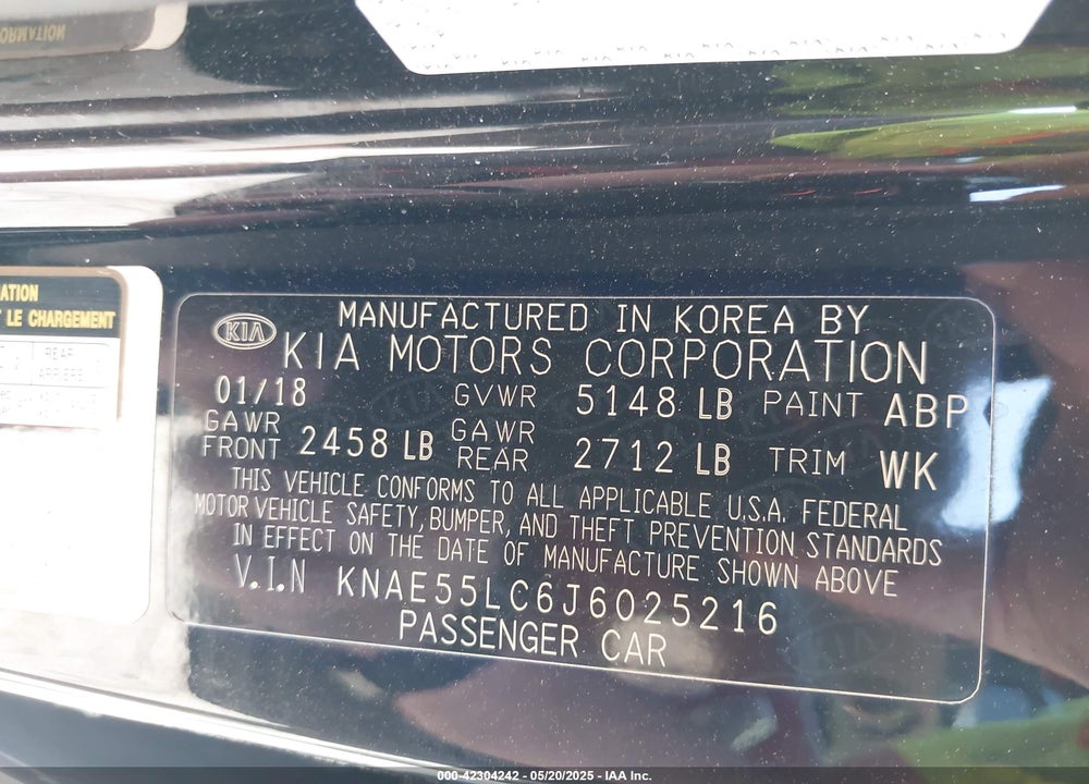 2018 KIA STINGER VIN: KNAE55LC6J6025216