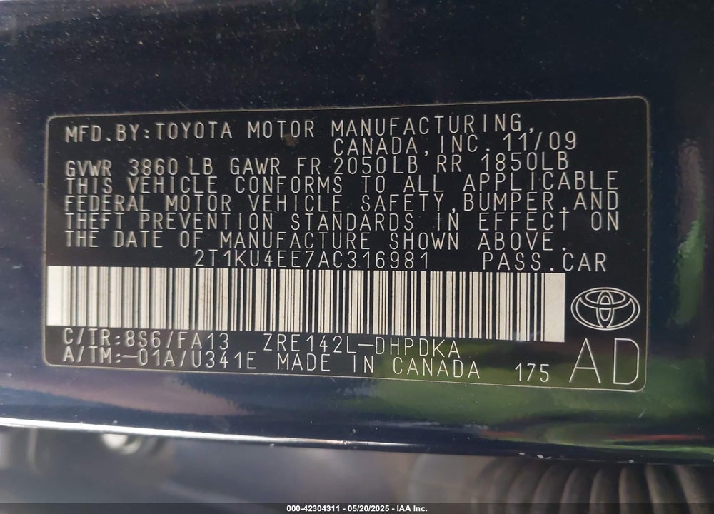 2010 TOYOTA MATRIX VIN: 2T1KU4EE7AC316981