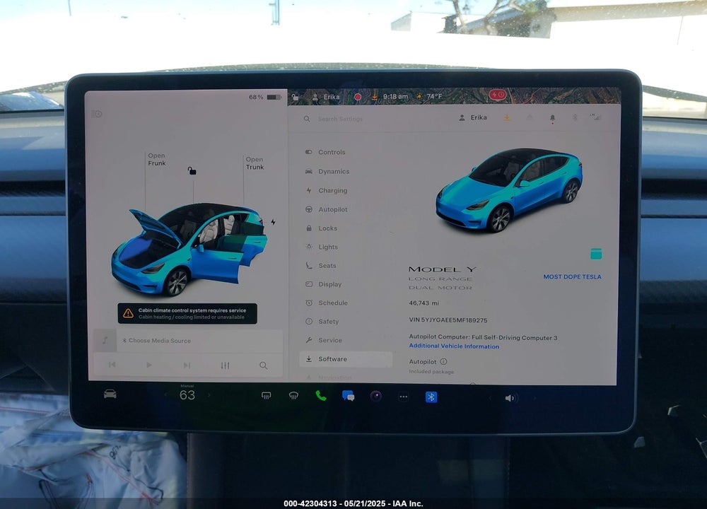 2021 TESLA MODEL Y VIN: 5YJYGAEE5MF189275