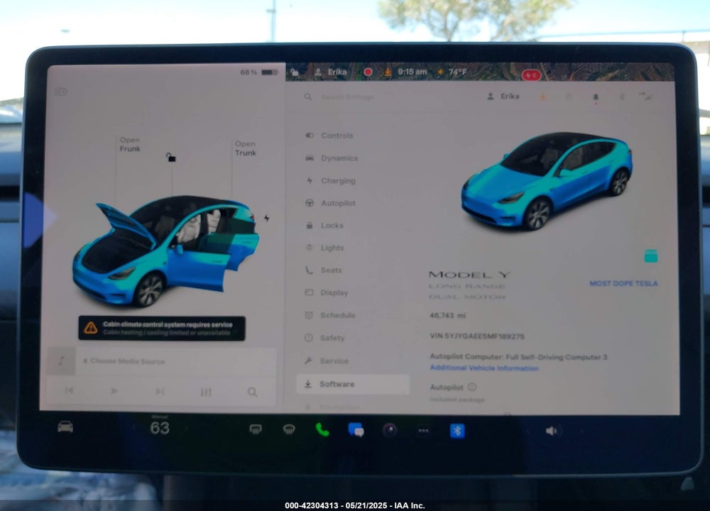 2021 TESLA MODEL Y VIN: 5YJYGAEE5MF189275