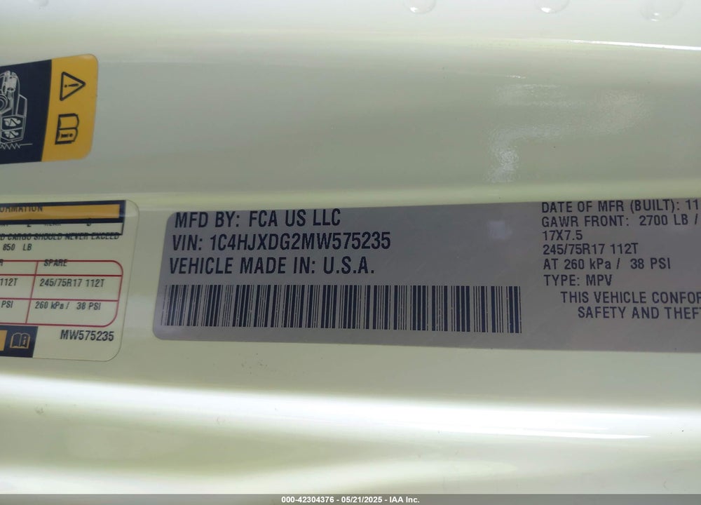 2021 JEEP WRANGLER UNLIMITED ISLANDER 4X4 VIN: 1C4HJXDG2MW575235