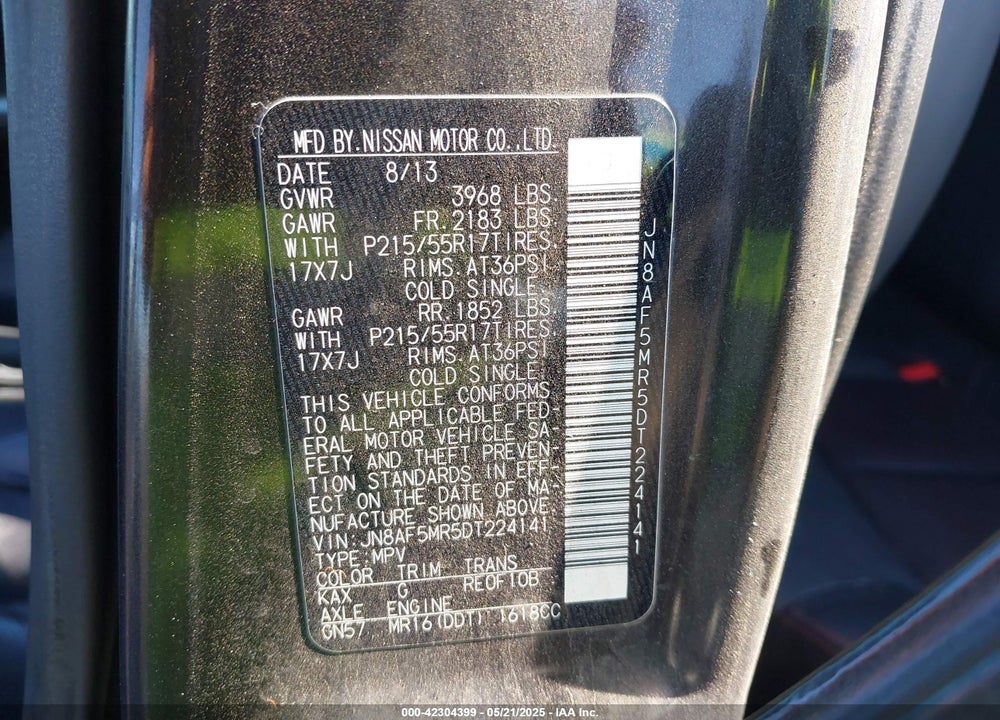 2013 NISSAN JUKE SL VIN: JN8AF5MR5DT224141