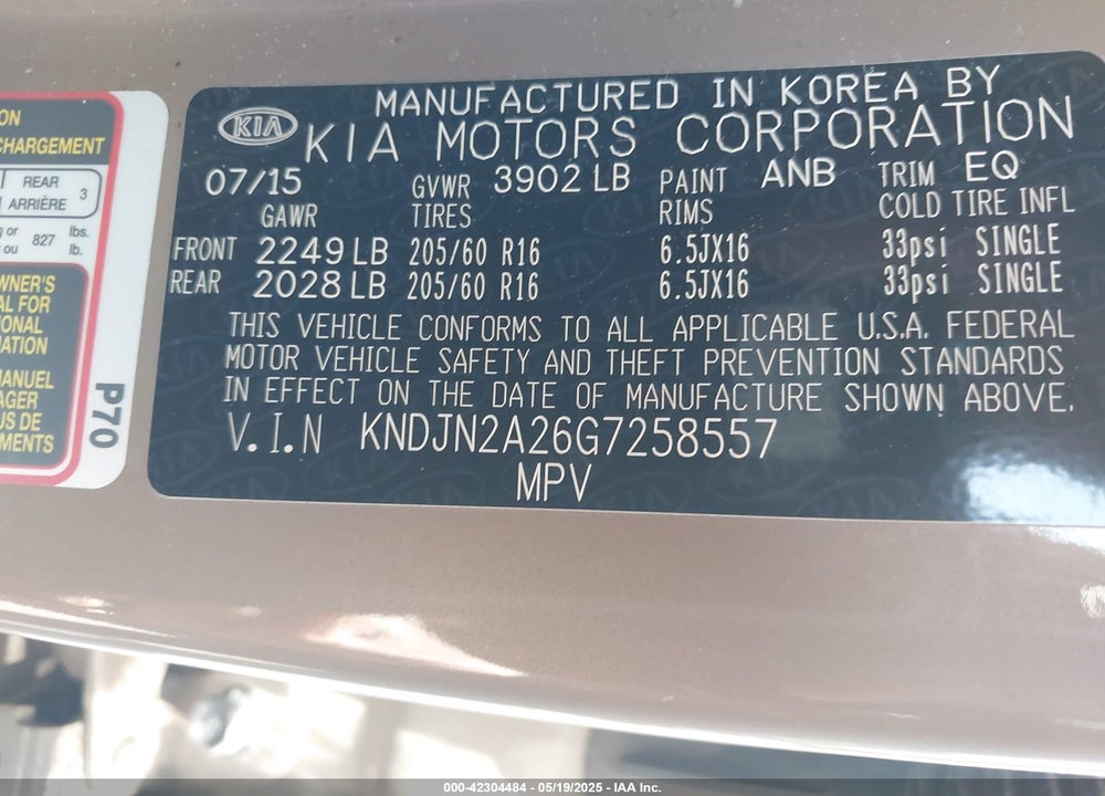2016 KIA SOUL VIN: KNDJN2A26G7258557