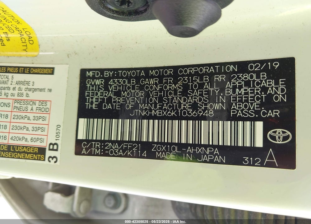 2019 TOYOTA C-HR XLE VIN: JTNKHMBX6K1036948