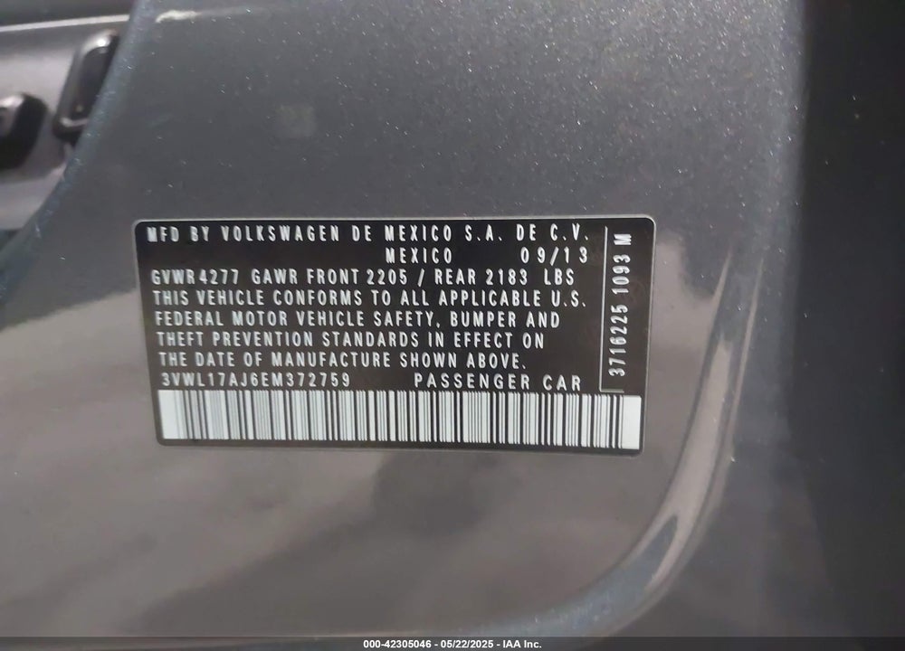2014 VOLKSWAGEN JETTA 1.8T SEL VIN: 3VWL17AJ6EM372759