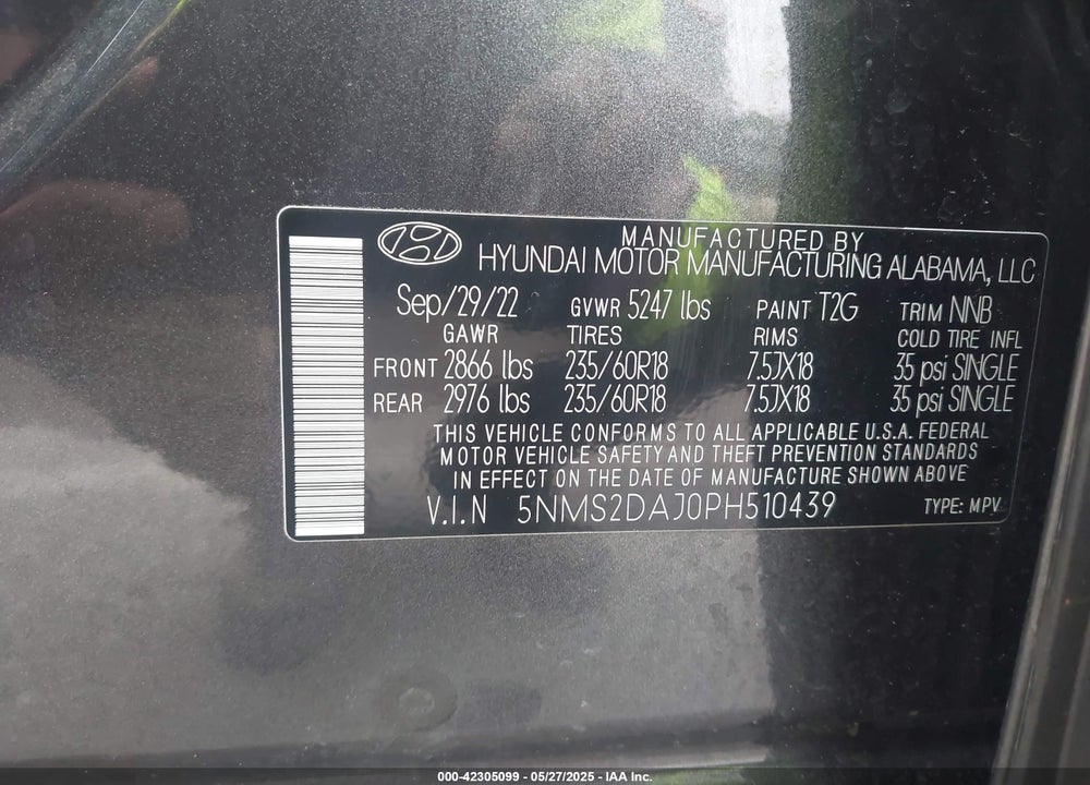 2023 HYUNDAI SANTA FE VIN: 5NMS2DAJ0PH510439
