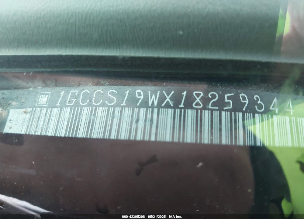 2001 CHEVROLET S-10 VIN: 1GCCS19WX18259344
