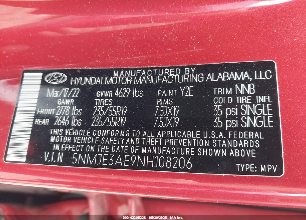 2022 HYUNDAI TUCSON LIMITED VIN: 5NMJE3AE9NH108206