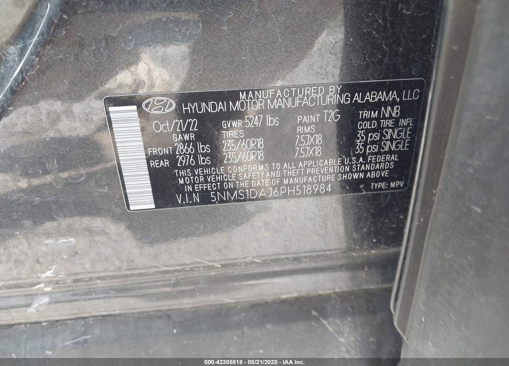 2023 HYUNDAI SANTA FE VIN: 5NMS1DAJ6PH518984