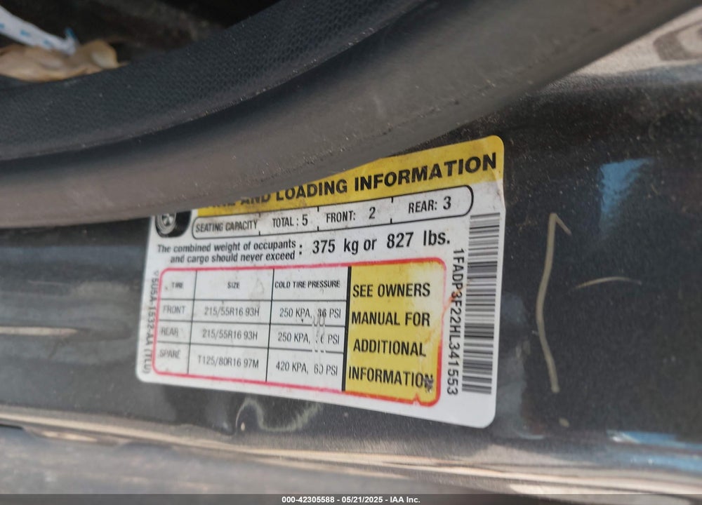 2017 FORD FOCUS SE VIN: 1FADP3F22HL341553