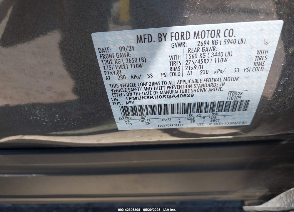2025 FORD EXPLORER VIN: 1FMUK8KH0SGA40629