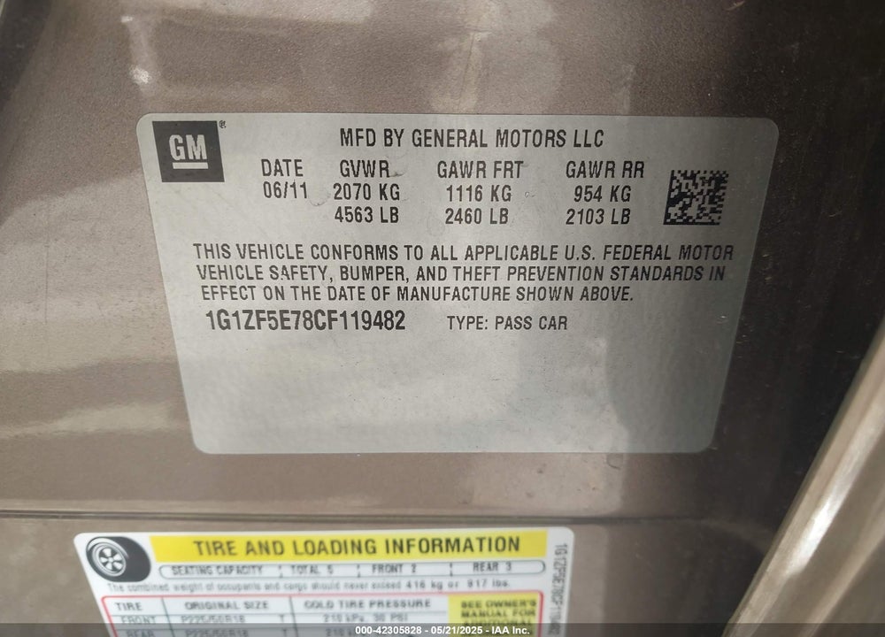 2012 CHEVROLET MALIBU VIN: 1G1ZF5E78CF119482