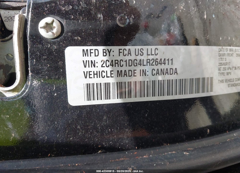 2020 CHRYSLER VOYAGER LXI VIN: 2C4RC1DG4LR264411