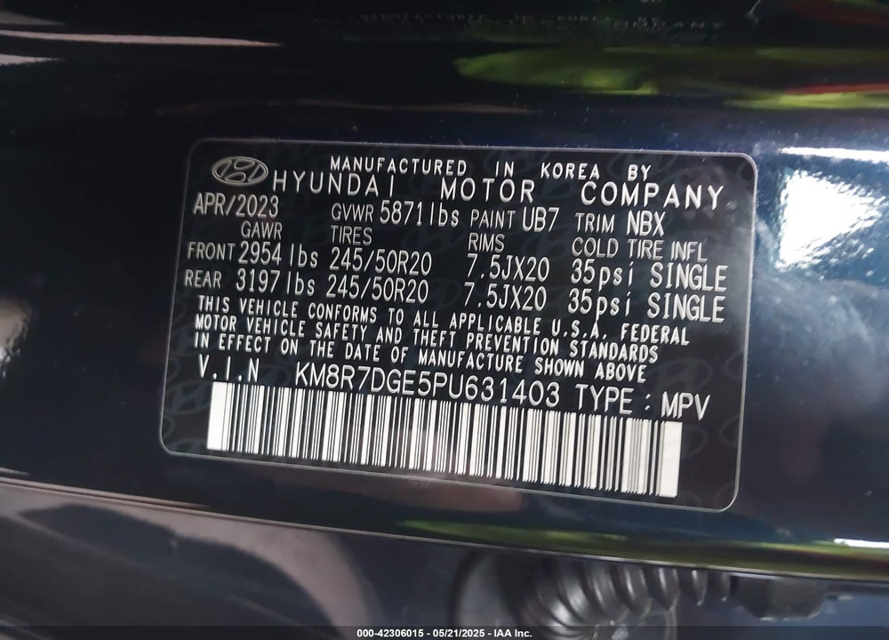 2023 HYUNDAI PALISADE CALLIGRAPHY VIN: KM8R7DGE5PU631403